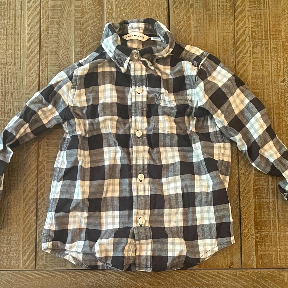 Janie and Jack Navy and White Plaid Button-Down Shirt 3T